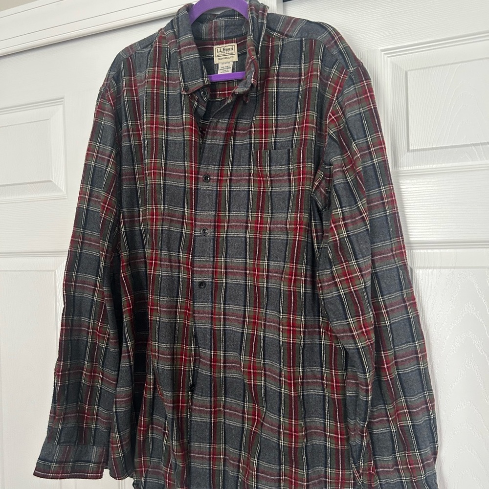L.L. Bean Gray and Red Flannel Shirt